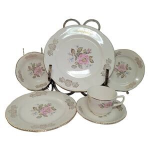 Homer Laughlin Queen Ester Dinner salad bread Plate Bowl cup saucer One Setting